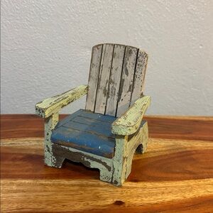Rustic Wood Beach Chair Weathered Adirondack Blue 4.25 x 4.75 Inches Small Doll